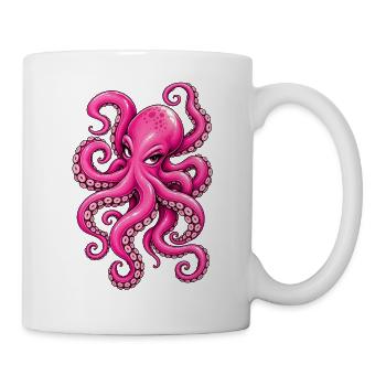 Pinke Krake - Oktopus Meeresmotiv - Tasse - Weiß - Rechts
