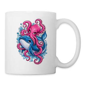 Krake & Wal – Buntes Meeresmotiv - Tasse - Weiß - Rechts