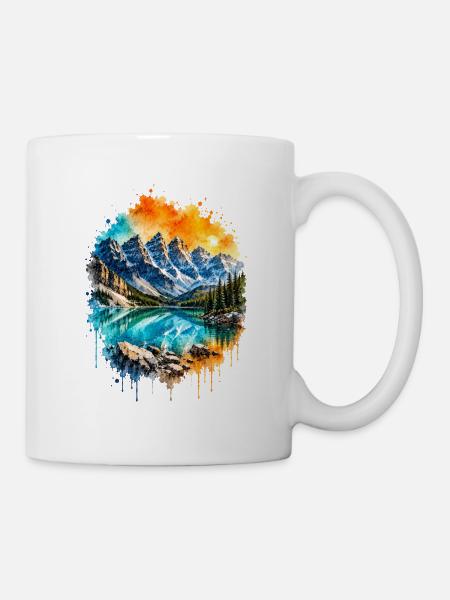 Bergsee Alpen Aquarell Sonnenaufgang - Tasse - Weiß