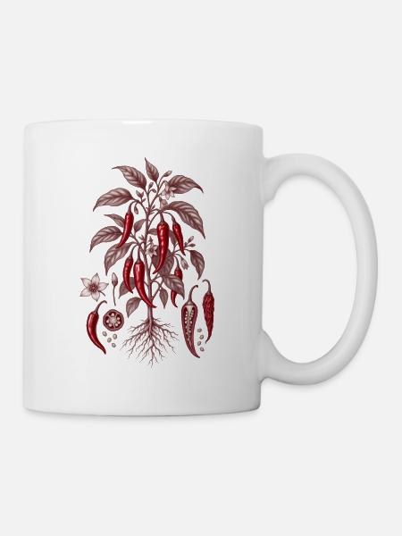Chili-Pflanzen: Feuerroter Botanischer Stil - Tasse - Weiß