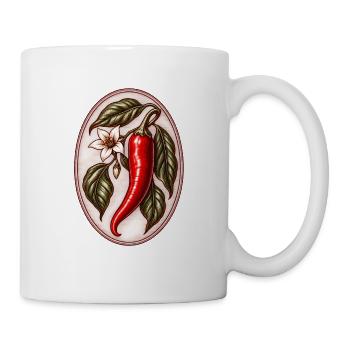 Vintager Chili mit Blatt und Blüte - Tasse - Weiß - Rechts