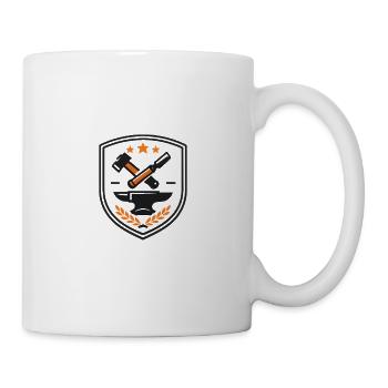 Schmiedekunst Schild: Hammer & Meißel - Tasse - Weiß - Rechts