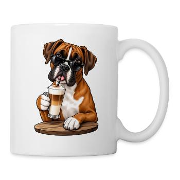 Boxer mit Latte Macchiato - Tasse - Weiß - Rechts