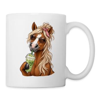 Süßes Pferd mit Matcha Latte - Tasse - Weiß - Rechts