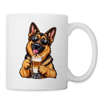 Schäferhund mit Latte Macchiato - Tasse - Weiß - Rechts
