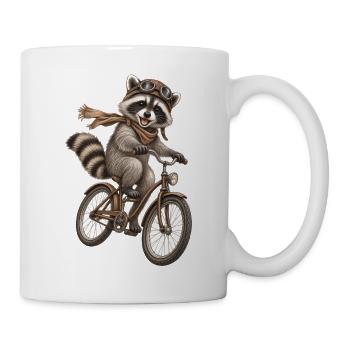 Waschbär auf Fahrrad mit Fliegerbrille - Tasse - Weiß - Rechts