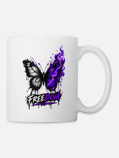 Freedom Butterfly Neon - Tasse - Weiß