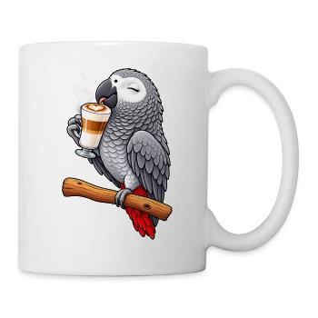 Graupapagei mit Latte Macchiato - Tasse - Weiß - Rechts