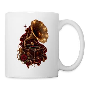 Vintage Grammophon mit roter Rose - Tasse - Weiß - Rechts
