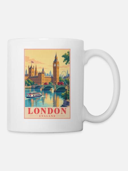 London Retro-Poster Skyline - Tasse - Weiß