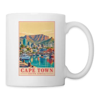 Cape Town Hafen Panorama Retroposter - Tasse - Weiß - Rechts