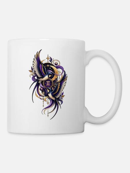 Sternzeichen Zwillinge – Celestial Schwalben - Tasse - Weiß