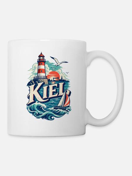 Kiel Leuchtturm Segelboot Ostsee - Tasse - Weiß