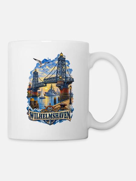 Wilhelmshaven Hafenbrücke Motiv - Tasse - Weiß