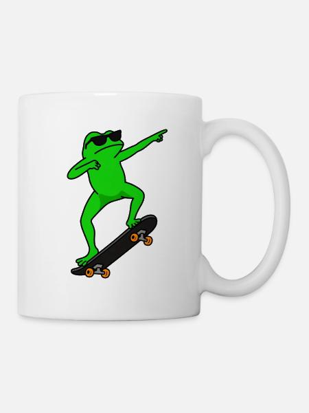 Grüner Skatefrog mit Sonnenbrille - Tasse - Weiß