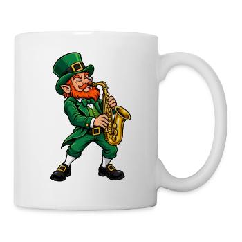Leprechaun mit Saxophon - Tasse - Weiß - Rechts