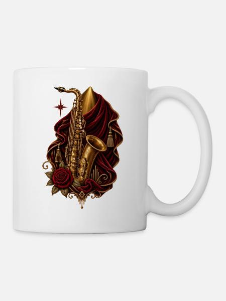 Vintage Saxophon im roten Theatersamt - Tasse - Weiß
