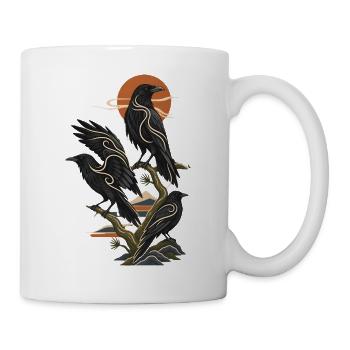 Drei Raben Mid Century Natur Vogel Illustration - Tasse - Weiß - Rechts