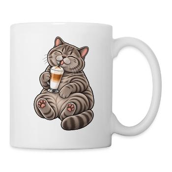 Britisch Kurzhaar Tabby mit Latte Macchiato - Tasse - Weiß - Rechts
