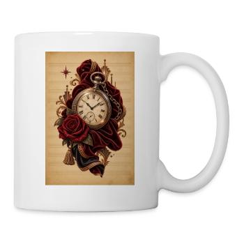 Vintage Taschenuhr mit Rosen und rotem Samt - Tasse - Weiß - Rechts