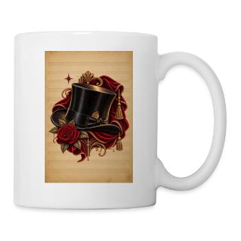Eleganter Zylinder und Rosen im Vintage-Stil - Tasse - Weiß - Rechts
