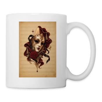 Venetianische Maske mit roter Rose - Tasse - Weiß - Rechts