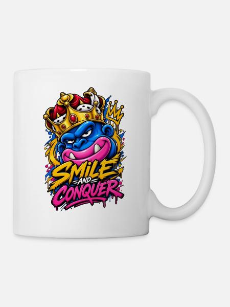 Lächle und besiege Graffiti-Gorilla - Tasse - Weiß