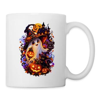 Süßer Halloween-Geist und Schwarze Katzenhexe | Gruselig - Tasse - Weiß - Rechts