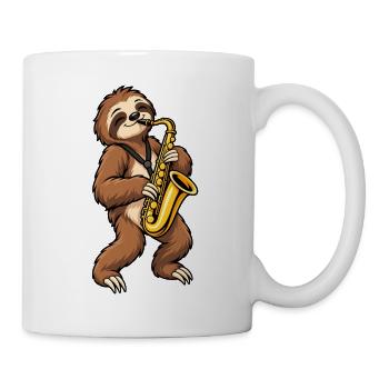 Faultier mit Saxophon - Tasse - Weiß - Rechts
