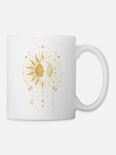 Boho Sonne und Mond himmlisches Astrologie Symbol - Tasse - Weiß