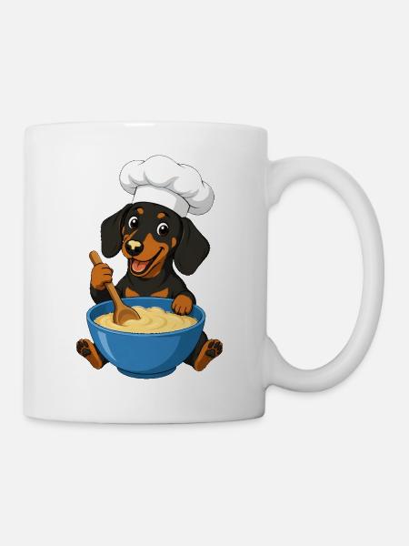 Der Dackelkoch zaubert Kuchenteig - Tasse - Weiß