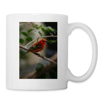 Ein leuchtend roter tropischer Vogel, der auf einem Ast saß - Tasse - Weiß - Rechts