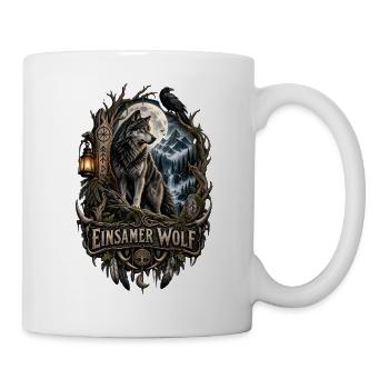 Einsamer Wolf Natur Mystik Fantasy Design - Tasse - Weiß - Rechts