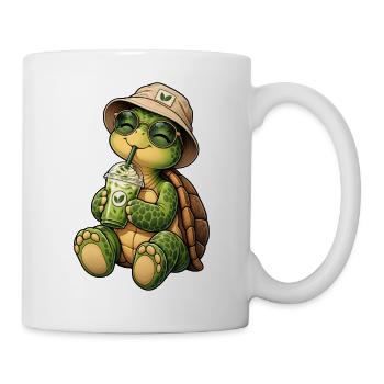 Süße Schildkröte mit Matcha Latte - Tasse - Weiß - Rechts