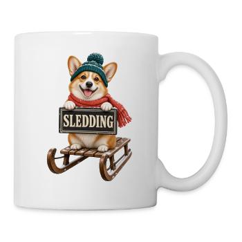 Corgi Sledding – Hund auf dem Schlitten - Tasse - Weiß - Rechts