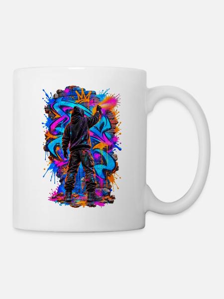 Graffiti-Künstler – Urbane Farbexplosion - Tasse - Weiß