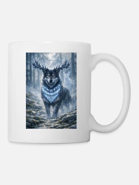 Der Runenhüter: Frosthirschwolf - Tasse - Weiß