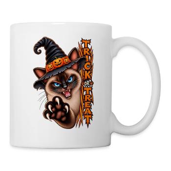 Siamkatze Hexenhut Trick or Treat Halloween - Tasse - Weiß - Rechts