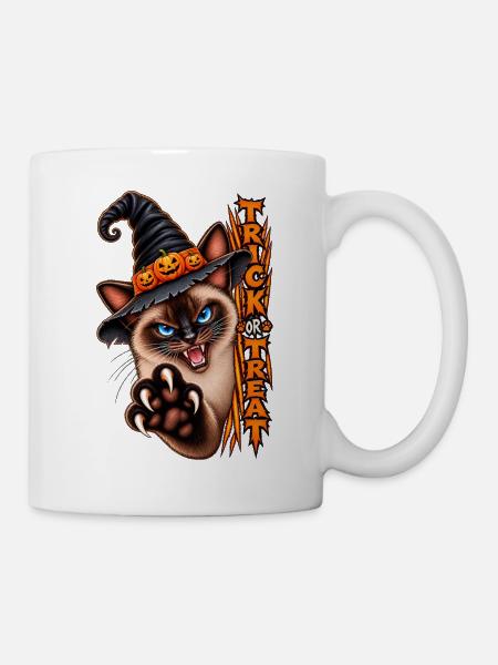 Siamkatze Hexenhut Trick or Treat Halloween - Tasse - Weiß
