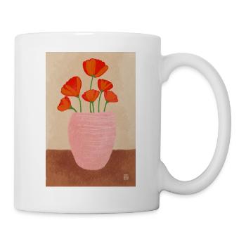 Mohn in Rosa Vase - Tasse - Weiß - Rechts