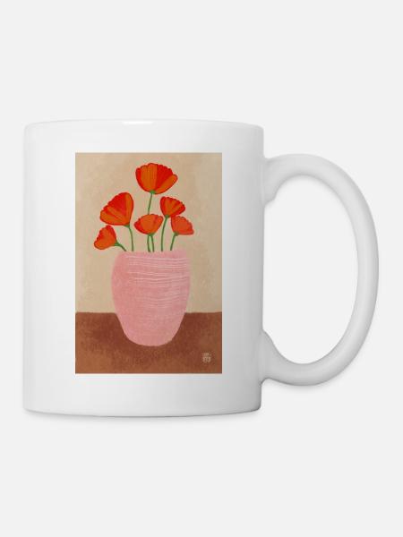 Mohn in Rosa Vase - Tasse - Weiß