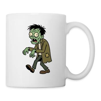 Zombie mit grüner Haut und zerlumpter Kleidung - Tasse - Weiß - Rechts