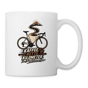 Kaffee Kette Kilometer – Fahrrad Spruch - Tasse - Weiß - Rechts