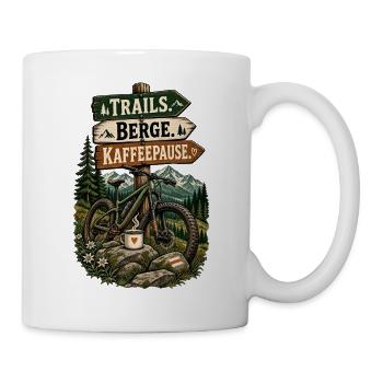 Trail Berge Kaffeepause – MTB Spruch - Tasse - Weiß - Rechts