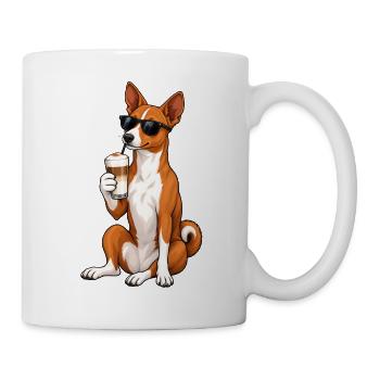 Basenji mit Latte Macchiato - Tasse - Weiß - Rechts
