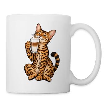 Bengalkatze mit Latte Macchiato - Tasse - Weiß - Rechts