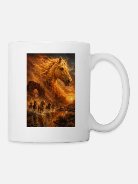 Mustangs im Canyonfluss bei Sonnenuntergang - Tasse - Weiß