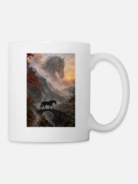 Nebel Pferd auf Bergbrücke - Tasse - Weiß