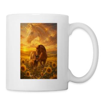 Stute und Fohlen im Sonnenfeld - Tasse - Weiß - Rechts
