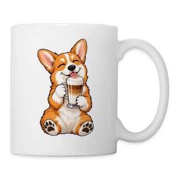 Corgi mit Latte Macchiato - Tasse - Weiß - Rechts